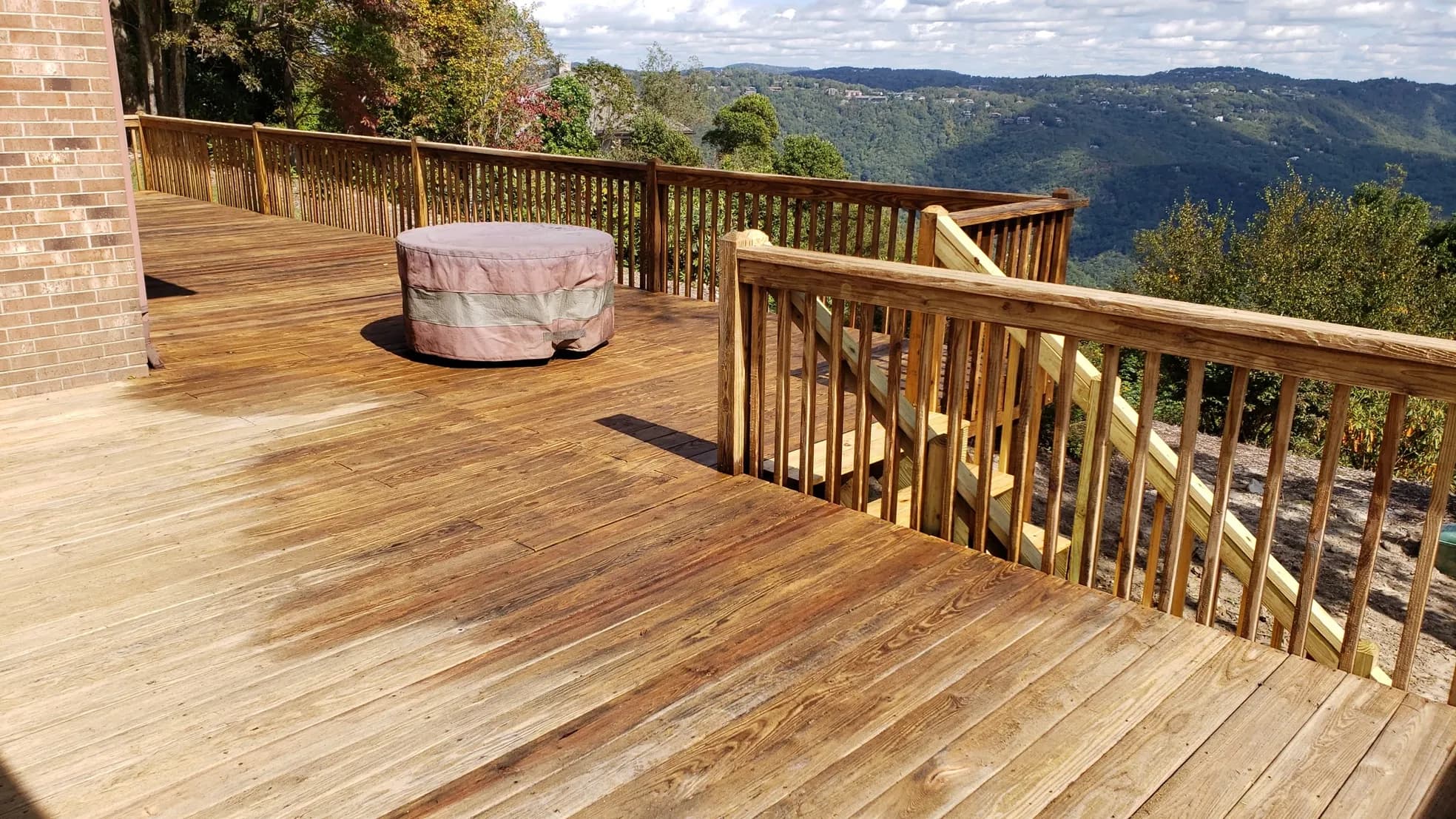 A finished deck overlooking the Blue Ridge Mountains